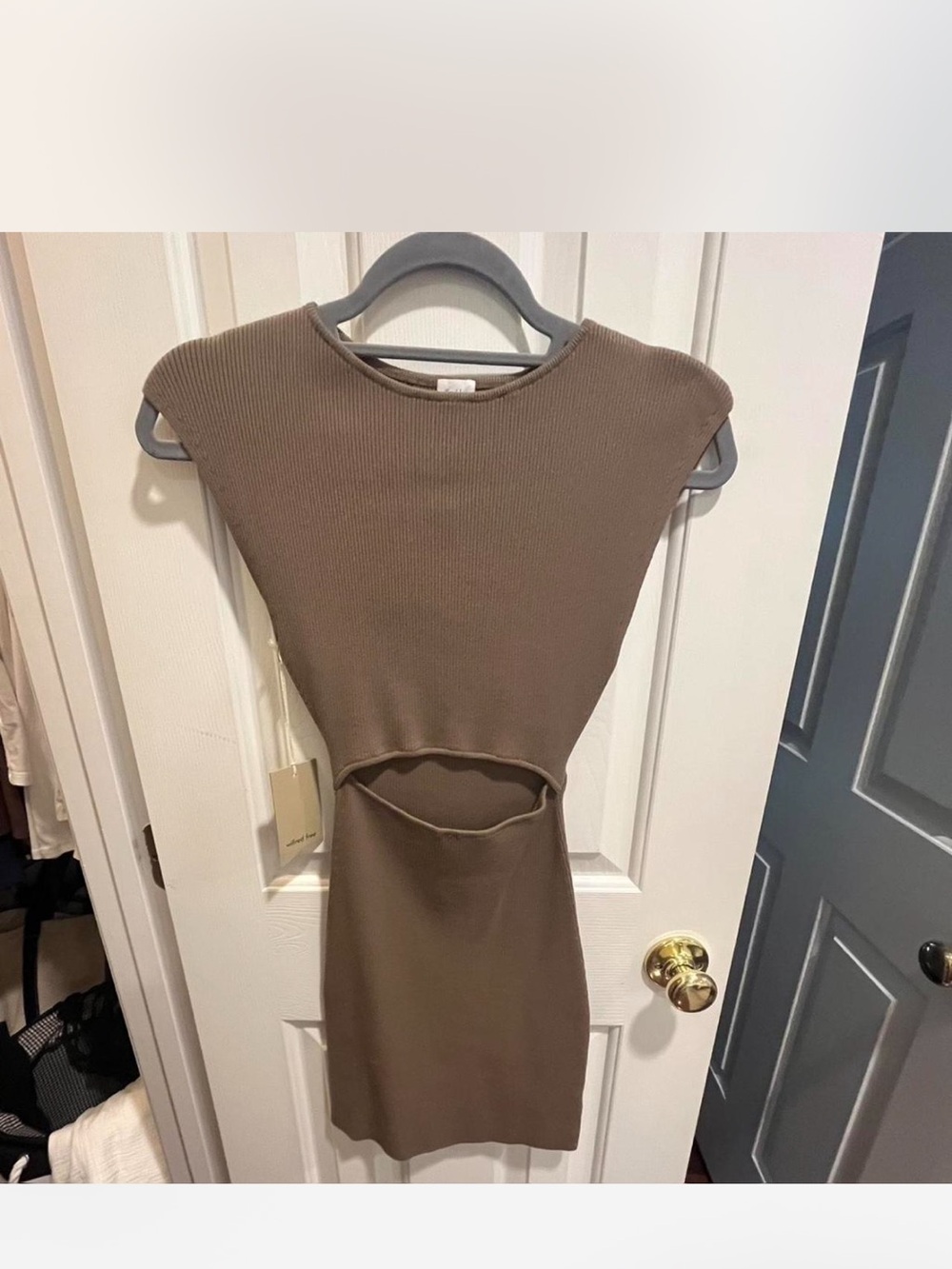 Wilfred Ribbed Cutout Mini Dress in Brown